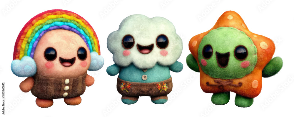 Fototapeta premium Colorful Plush Characters for Celebration in Unity and Joyful Art Style
