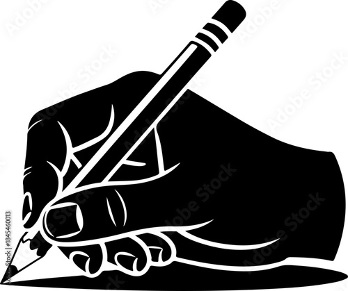 male hand draws a sketch on the pencil silhouette vector illustration