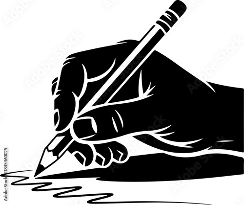 male hand draws a sketch on the pencil silhouette vector illustration