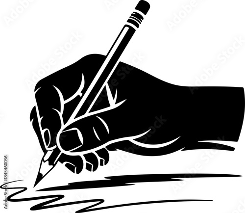 male hand draws a sketch on the pencil silhouette vector illustration