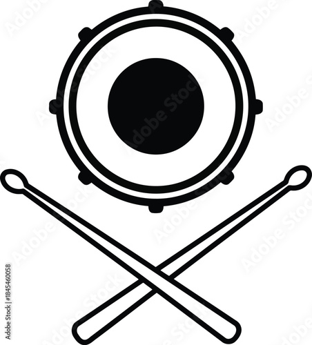 Black drum and crossed drumsticks icon percussion music