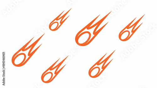 A cluster of fiery comets streaking across a white background, evoking a sense of cosmic events and celestial phenomena