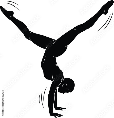 Black silhouette of a gymnast performing a handstand split