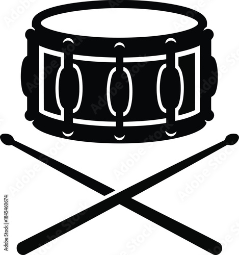 Black snare drum and crossed drumsticks icon percussion