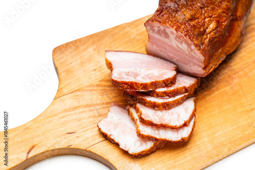 smoked pork close-up on a white isolated background