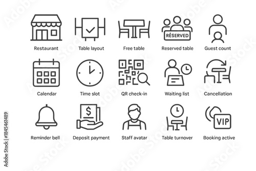 Restaurant icon set for reservation and management systems