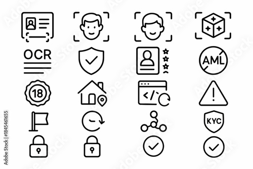 Data verification icons: ocr, security, identification, compliance, aml