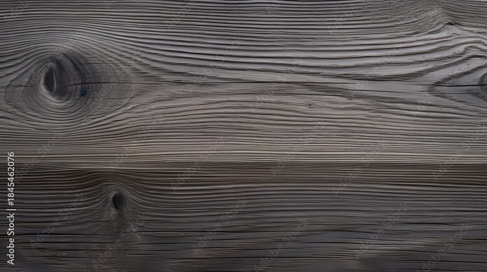 Obraz premium A close-up of textured dark wood, showcasing intricate grain patterns and natural knots, creating a rustic and natural aesthetic.