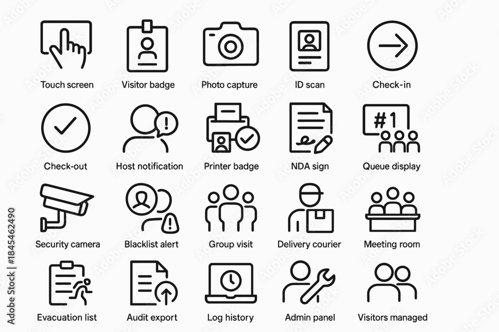 Fototapeta premium Icon set: visitor management and security system elements