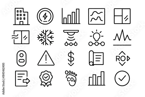 Minimalist line art icons for business and environment applications