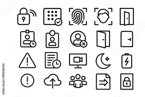 Security and privacy icon set with access control and identification features