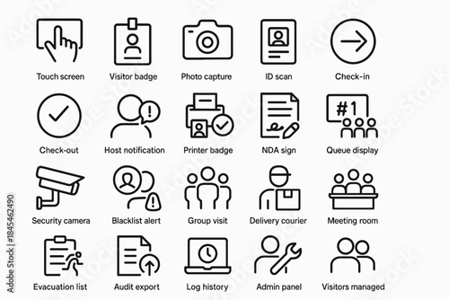 Icon set: visitor management and security system elements