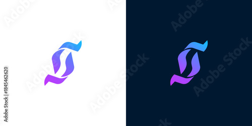 Abstract S letter logo design. Gradient purple and blue curves forming a unique and modern symbol
