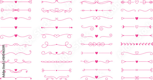 Pink Heart Line Dividers and Borders Vector Collection