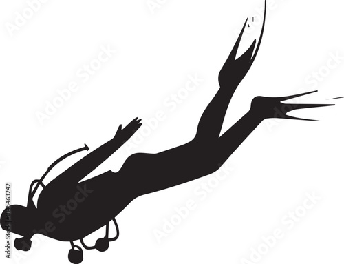 Female Scuba Diver Silhouette Swimming Underwater Snorkeling Aquatic Sport Icon Isolated on White Background