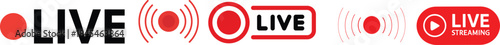 Live Streaming Icon set. Vector for streaming, live broadcast, blog, television, shows, live performances, news and various video content. Live broadcasting buttons and symbols. Vector illustration.