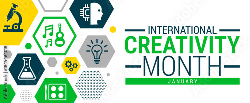 International Creativity Month background, banner, card or poster design template is observed every year during January, to raise awareness about the mission. Vector illustration.