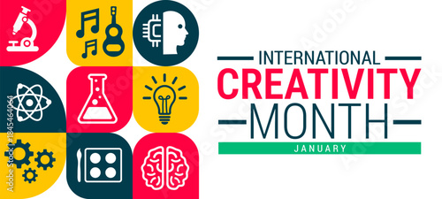 International Creativity Month Geometric shape pattern background, banner, card or poster design template is observed every year during January, to raise awareness about the mission. Vector