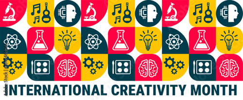 International Creativity Month Geometric shape pattern background, banner, card or poster design template is observed every year during January, to raise awareness about the mission. Vector