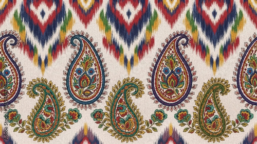 Intricate Paisley Pattern with Vibrant Ikat Border.