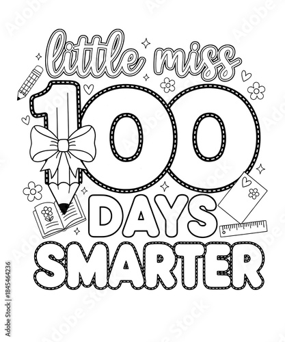 Little Miss 100 Days Smarter  Cute 100 Days of School Celebration Vector Illustration