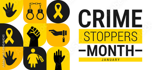 Crime Stoppers Month Geometric shape pattern background, banner, card or poster design template is observed every year during January, to raise awareness about the mission. Vector illustration.