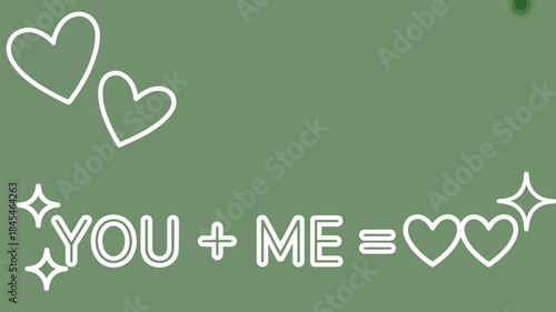 Three diagonal hearts floating from top on green background with equality love symbol