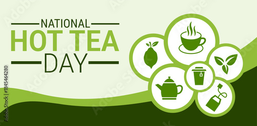 National Hot Tea Day background, banner, card or poster design template is observed every year during January, to raise awareness about the mission. Vector illustration.