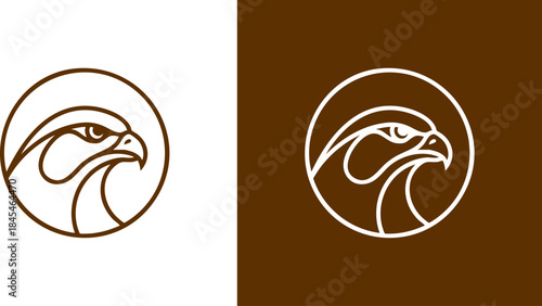 Minimalist line art logo design featuring a stylized hawk's head within a circle, presented on a contrasting background