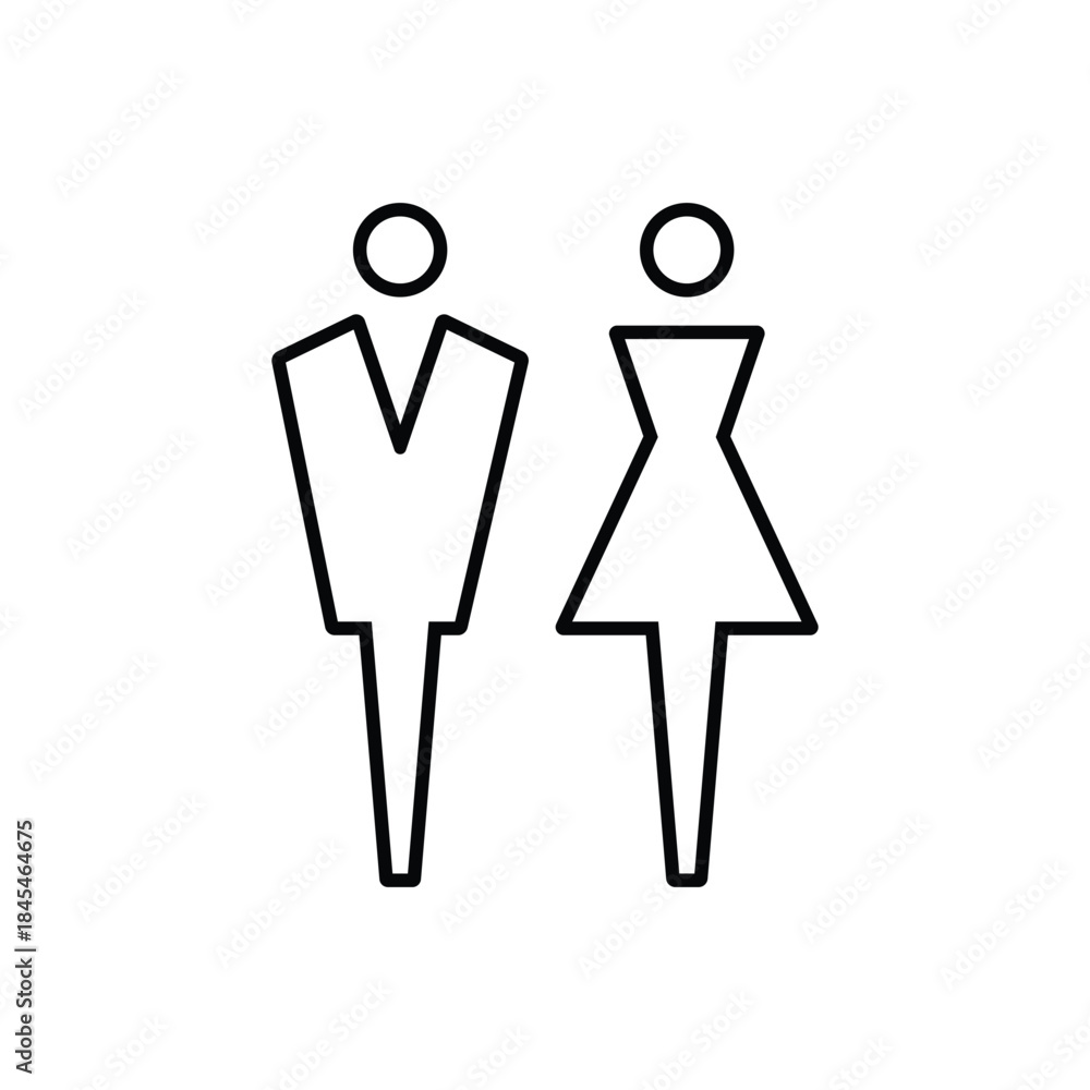 Fototapeta premium Minimal male and female restroom sign icons in clean vector style. Universal toilet symbols suitable for public spaces, offices, signage systems, and wayfinding design.