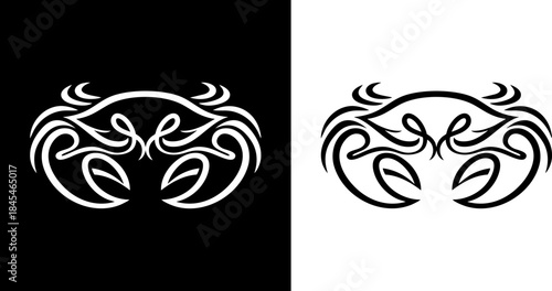 Tribal Style Crab Icon Symbol Illustration, Zodiac Sign Cancer, Marine Life Art