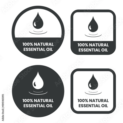 Essential oil drop icon for beauty and skincare natural product certificate label. Essential oils sticker logo for body lotion, cream and shampoo moisturizer, spa wellness fragrance.