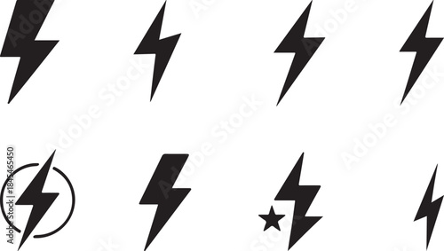 Lightning Bolt Icon Set – Thunderbolt Electric Power Energy Symbols Vector.
