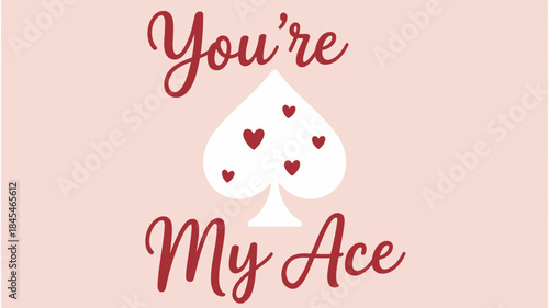 Valentine's day card with ace of spades and hearts on light pink background