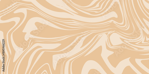 Beige marble acrylic swirl seamless pattern. Coffee latte, caramel, ice cream texture. 1970s trippy psychedelic waves print background.