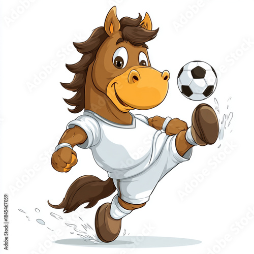 A cartoon horse kicking a soccer ball