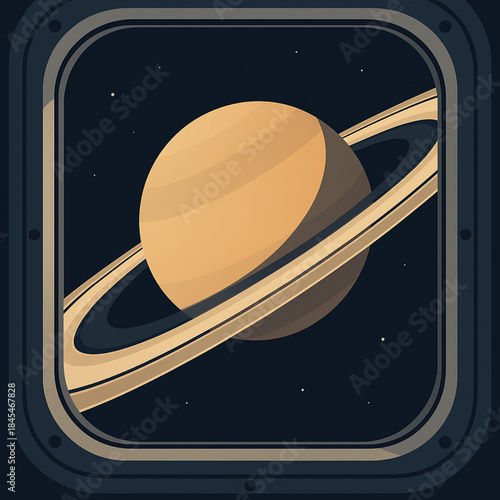 Vector Illustration of Saturn from a spacecraft window