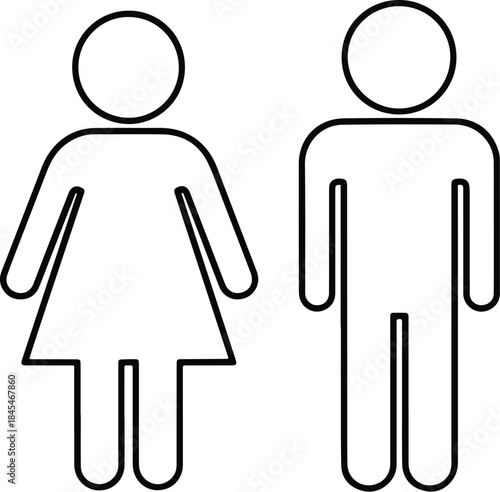Black and White Line Art Icon for Male and Female Restroom Sign Public Bathroom Door Symbol for Gender Identification
