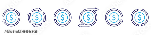 Return money and cashback icon collection featuring rebate, refund, ROI, savings accounts, and exchange symbols, ideal for purchase rewards and digital payment systems.