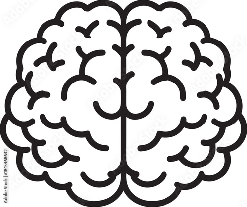 Simple black line art icon of the human brain top view symbolizing thinking creativity intelligence psychology and neuroscience isolated on white background