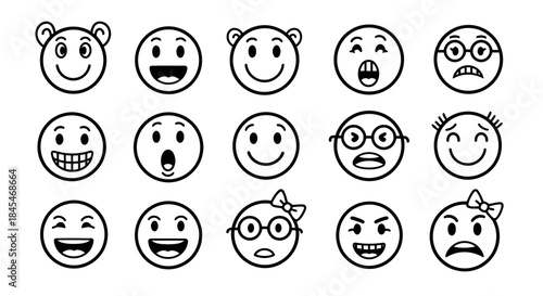 Set of diverse cartoon faces expressing various emotions and moods