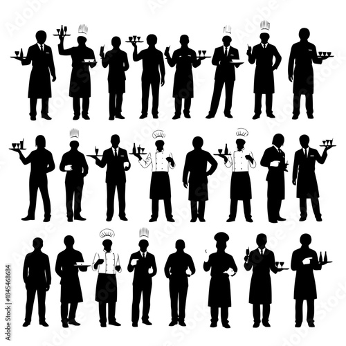 Set of diverse professionals in various occupations standing in a row, isolated on