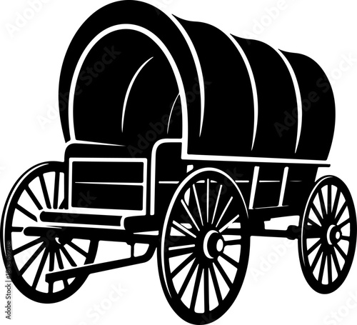 western covered wagon silhouette vector illustration
