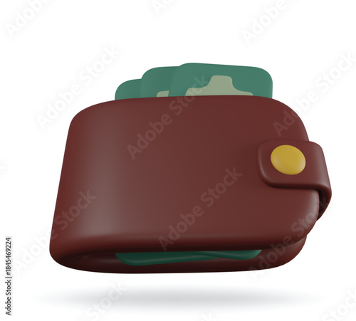 Minimal 3D wallet symbolizing spending, payments, and financial lifestyle. Great for digital payment promotions or banking UI visuals.