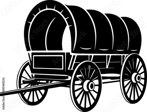 western covered wagon silhouette vector illustration