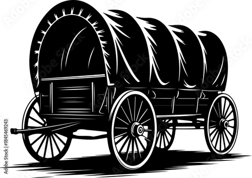 western covered wagon silhouette vector illustration