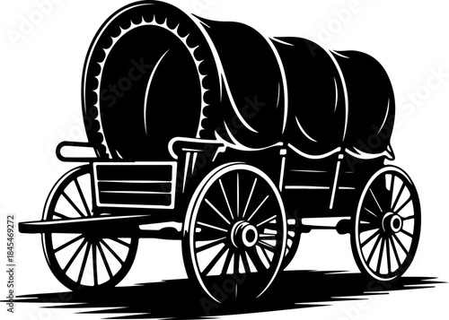 western covered wagon silhouette vector illustration