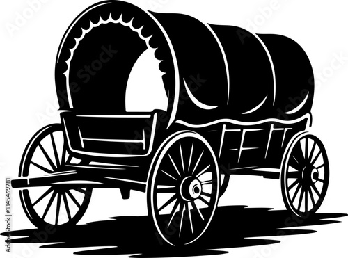 western covered wagon silhouette vector illustration