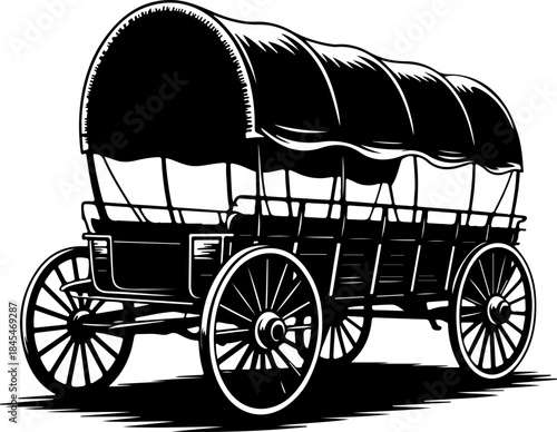 western covered wagon silhouette vector illustration