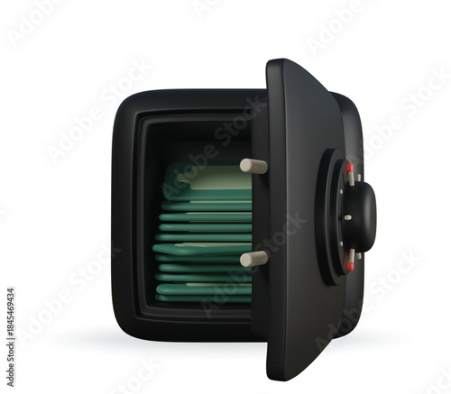 3D safe vault icon representing security, savings, and financial protection. Best for finance apps, banking visuals, or security-related content.